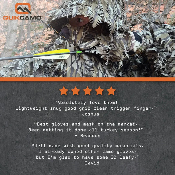 3D Leafy Camo Gloves in Mossy Oak and Realtree - Fingerless or Touchscreen Tips