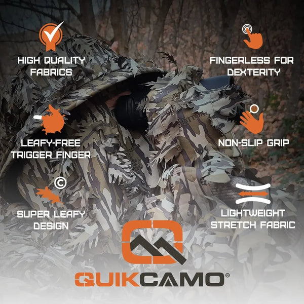 3D Leafy Camo Gloves in Mossy Oak and Realtree - Fingerless or Touchscreen Tips