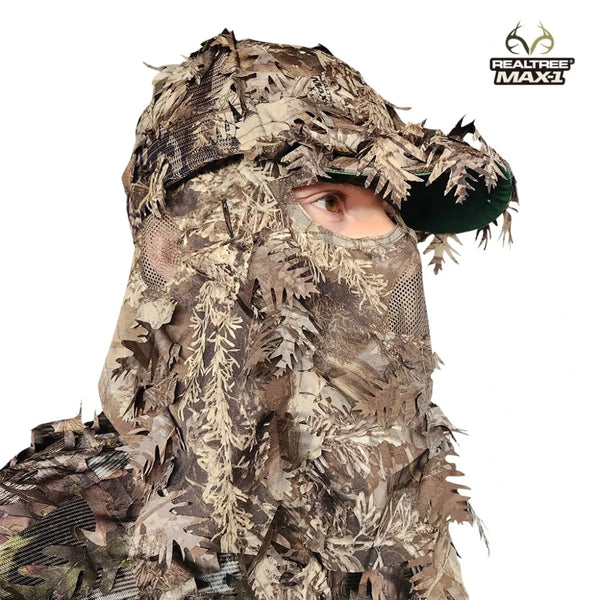 3D Leafy Camo Face Mask Ball Cap in Mossy Oak and Realtree (Adj, OSFM)