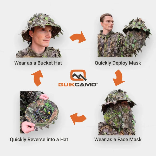 3D Leafy Camo Face Mask Bucket Hats in Mossy Oak and Realtree - Adjustable OSFM