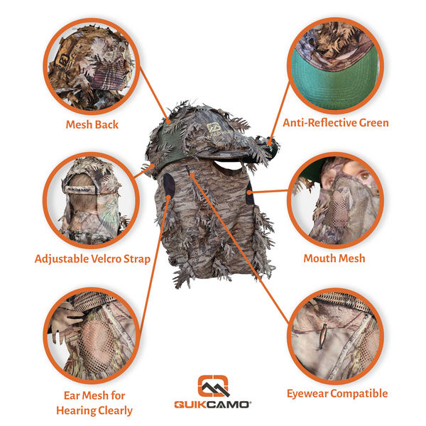 3D Leafy Camo Face Mask Ball Cap in Mossy Oak and Realtree (Adj, OSFM)