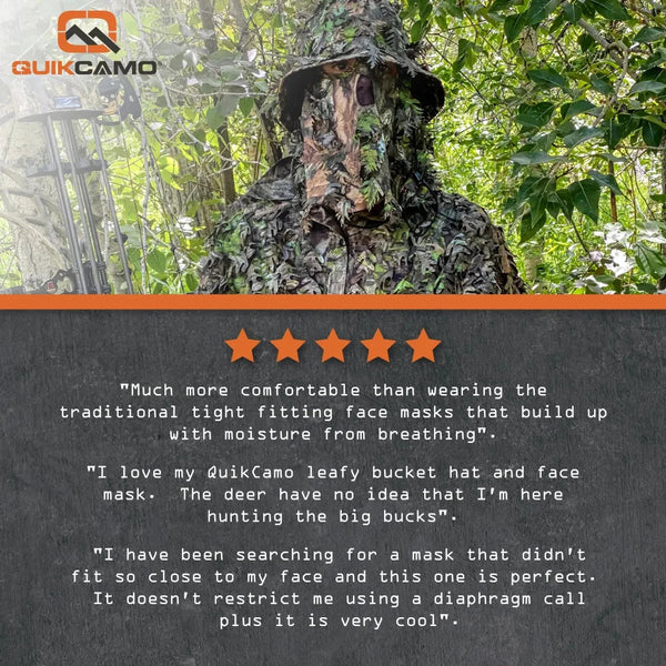 3D Leafy Camo Face Mask Bucket Hats in Mossy Oak and Realtree - Adjustable OSFM
