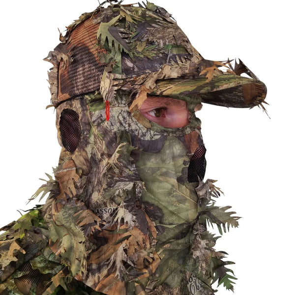 3D Leafy Camo Face Mask Ball Cap in Mossy Oak and Realtree (Adj, OSFM)