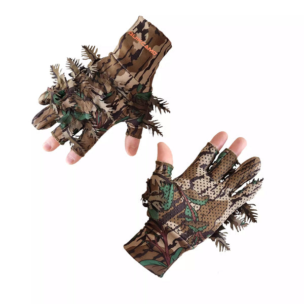 3D Leafy Camo Gloves in Mossy Oak and Realtree - Fingerless or Touchscreen Tips