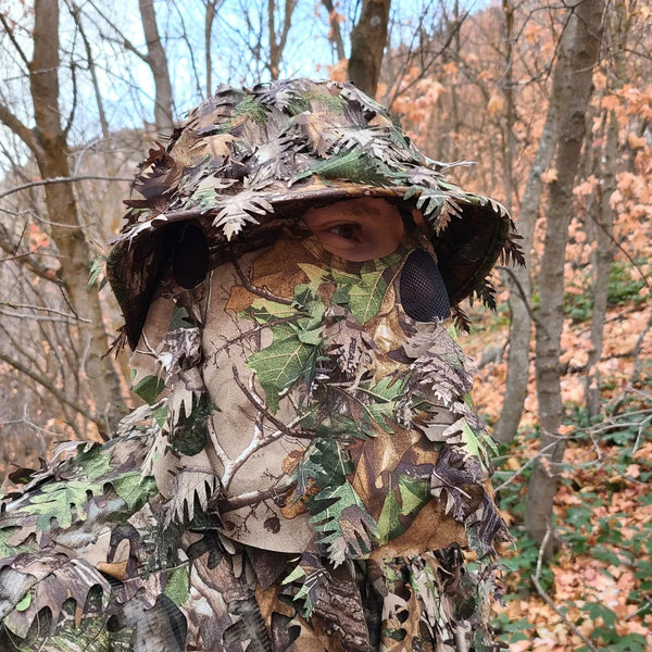 3D Leafy Camo Face Mask Bucket Hats in Mossy Oak and Realtree - Adjustable OSFM