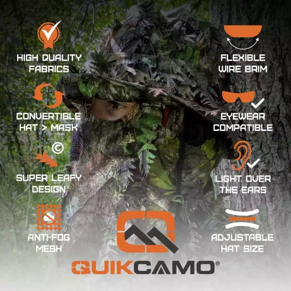 3D Leafy Camo Face Mask Bucket Hats in Mossy Oak and Realtree - Adjustable OSFM