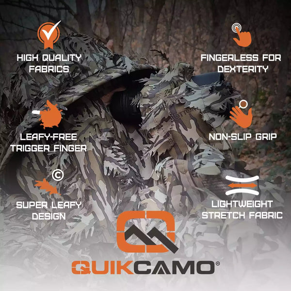 3D Leafy Camo Gloves in Mossy Oak and Realtree - Fingerless or Touchscreen Tips