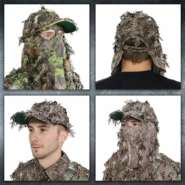 3D Leafy Camo Face Mask Ball Cap in Mossy Oak and Realtree (Adj, OSFM)