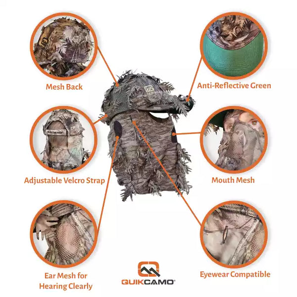 3D Leafy Camo Face Mask Ball Cap in Mossy Oak and Realtree (Adj, OSFM)