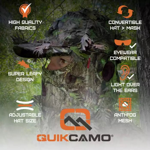 3D Leafy Camo Face Mask Ball Cap in Mossy Oak and Realtree (Adj, OSFM)