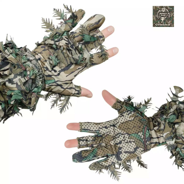 3D Leafy Camo Gloves in Mossy Oak and Realtree - Fingerless or Touchscreen Tips