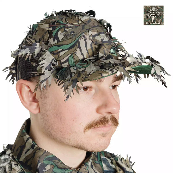 3D Leafy Camo Face Mask Ball Cap in Mossy Oak and Realtree (Adj, OSFM)