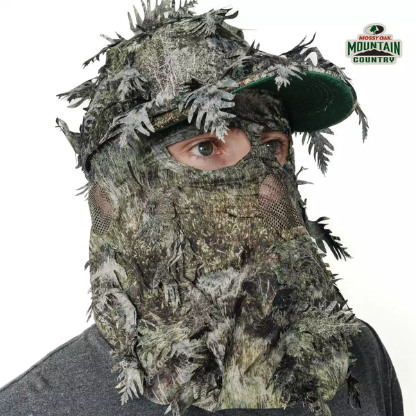 3D Leafy Camo Face Mask Ball Cap in Mossy Oak and Realtree (Adj, OSFM)