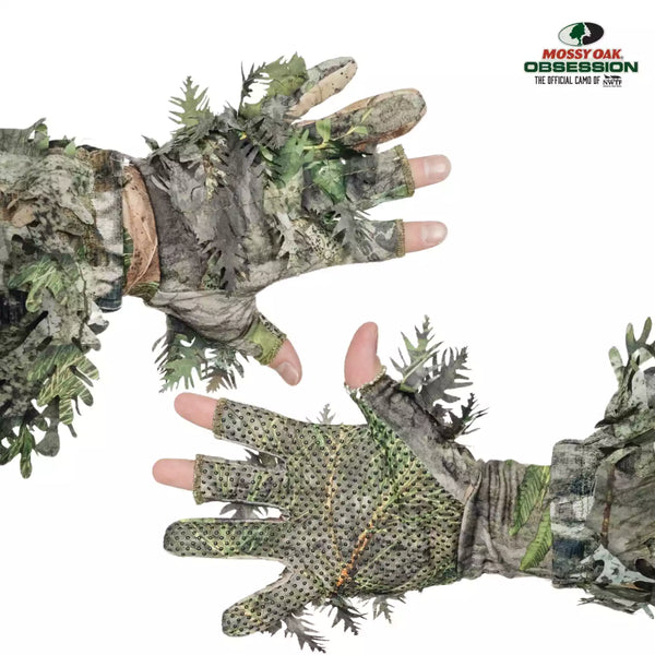 3D Leafy Camo Gloves in Mossy Oak and Realtree - Fingerless or Touchscreen Tips