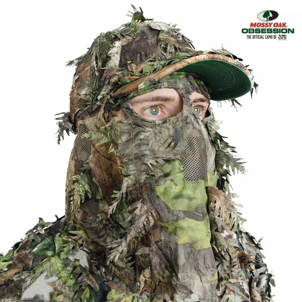 3D Leafy Camo Face Mask Ball Cap in Mossy Oak and Realtree (Adj, OSFM)