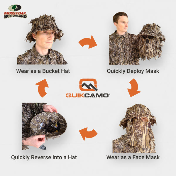 3D Leafy Camo Face Mask Bucket Hats in Mossy Oak and Realtree - Adjustable OSFM