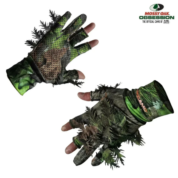 3D Leafy Camo Gloves in Mossy Oak and Realtree - Fingerless or Touchscreen Tips