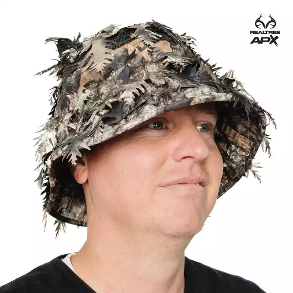 3D Leafy Camo Face Mask Bucket Hats in Mossy Oak and Realtree - Adjustable OSFM