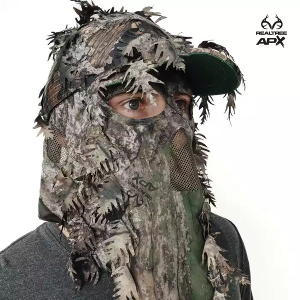 3D Leafy Camo Face Mask Ball Cap in Mossy Oak and Realtree (Adj, OSFM)