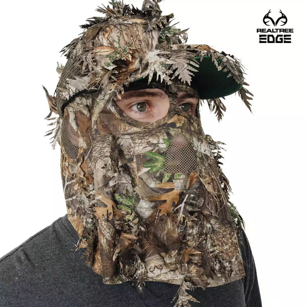 3D Leafy Camo Face Mask Ball Cap in Mossy Oak and Realtree (Adj, OSFM)