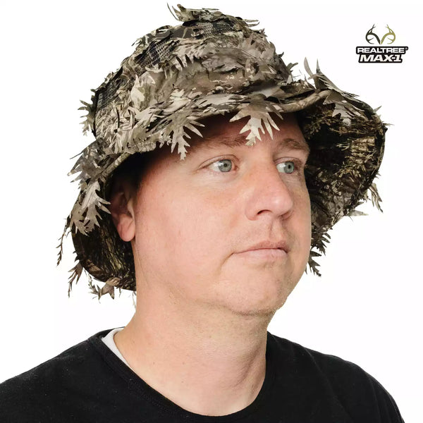 3D Leafy Camo Face Mask Bucket Hats in Mossy Oak and Realtree - Adjustable OSFM