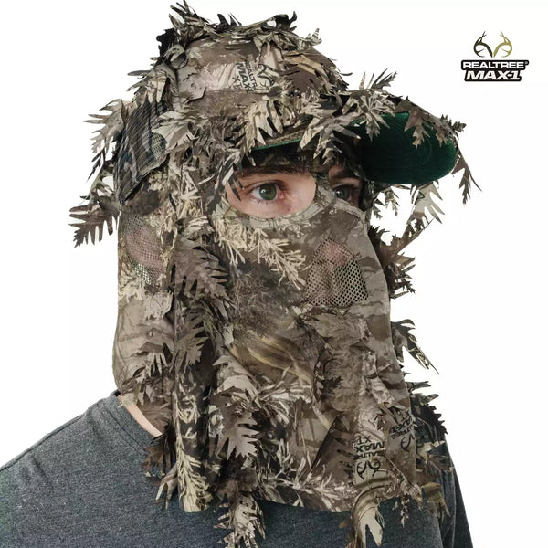 3D Leafy Camo Face Mask Ball Cap in Mossy Oak and Realtree (Adj, OSFM)